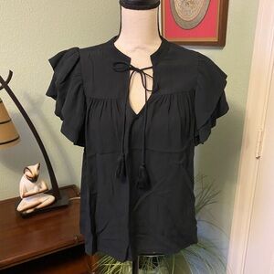 Chic Black Ruffle Sleeve Blouse
